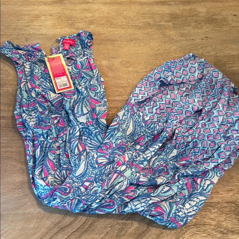 Lilly Pulitzer Blue and Pink Jumpsuit Vibrant Tropical Print